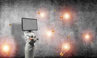 Business woman with TV instead of head.