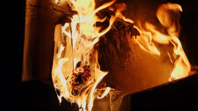 Close Up of burning bee hive with American Foulbrood Disease