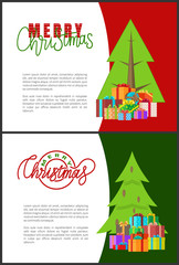 Merry Christmas Postcards with Green Xmas Trees