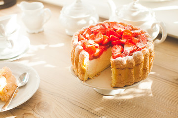 French sweet dessert, Fresh Strawberry charlotte cake