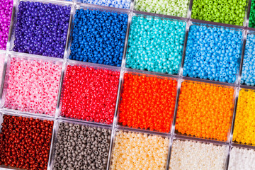 Various colour beads close up in the box