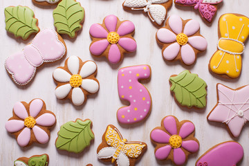 Sweet holiday gingerbreads for little girl, top view