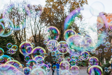 Milan, Italy Indro Montanelli park, soap bubbles
