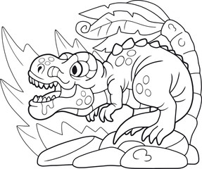cartoon cute tyrannosaurus, coloring book, funny illustration