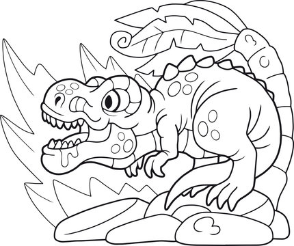 cartoon cute tyrannosaurus, coloring book, funny illustration