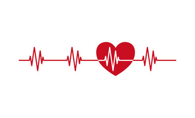 Heartbeat pulse line with heart icon. Heartbeat ecg red vector symbol. 