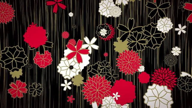 着物の柄のようなモダンな和柄の花々　ループ