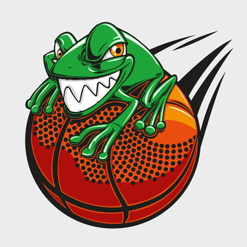 Frog mascotte on a basket ball