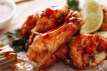 Chicken Wing Bbq Sauce Side Close-up Macro View