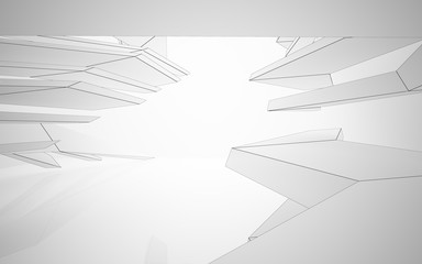 Abstract white interior highlights future. Polygon drawing . Architectural background. 3D illustration and rendering