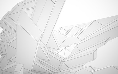 Abstract white interior highlights future. Polygon drawing . Architectural background. 3D illustration and rendering