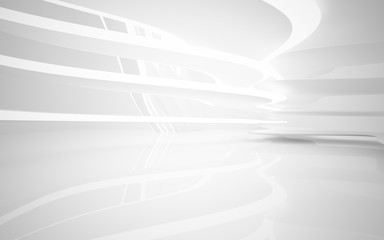 Abstract white interior of the future, with neon lighting. 3D illustration and rendering