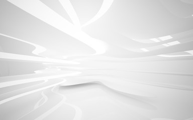 Abstract white interior of the future, with neon lighting. 3D illustration and rendering