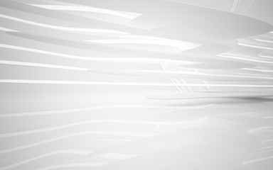 Abstract white interior of the future, with neon lighting. 3D illustration and rendering