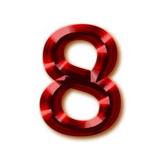 Number 8 from stylish faceted ruby alphabet, shiny gemstone letters, numbers and punctuation marks