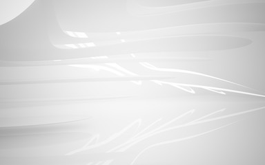 Abstract white interior of the future, with neon lighting. 3D illustration and rendering