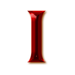 Letter I from stylish faceted ruby alphabet, shiny gemstone letters, numbers and punctuation marks