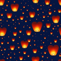 Seamless pattern with Chinese lanterns flying in night sky © Good Studio