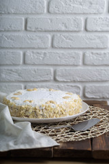 Vegan, raw carrot cake with cocos. Healthy food. vertical, close up