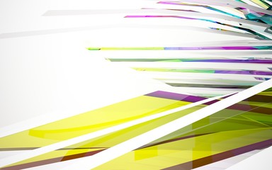 abstract architectural interior with gradient geometric glass sculpture. 3D illustration and rendering