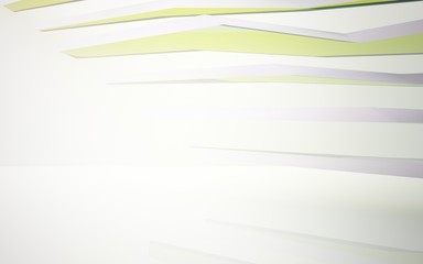 abstract architectural interior with gradient geometric glass sculpture. 3D illustration and rendering