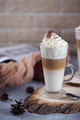 Coffee in a glass with whipped cream