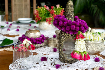 Thai food table decoration silver ware garland
