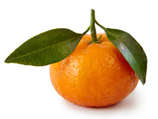 Ripe mandarin with leaves cut out.