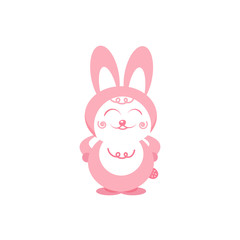 Rabbit smiles cartoon cute character pink pastels falt design isolated on white abstract background vector illustration