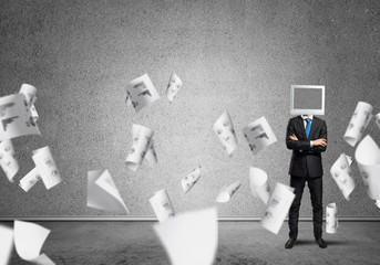 Businessman with monitor instead of head.