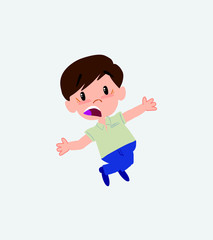 Businessman in casual style jumping terrified.