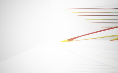 White smooth abstract architectural background whith colored gradient lines . 3D illustration and rendering