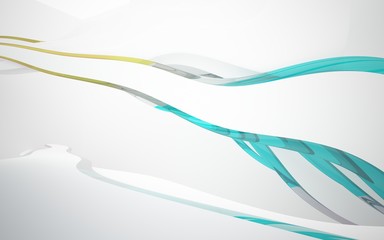 White smooth abstract architectural background whith colored gradient lines . 3D illustration and rendering