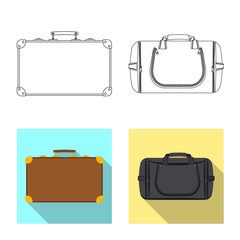 Vector illustration of suitcase and baggage sign. Collection of suitcase and journey stock symbol for web.