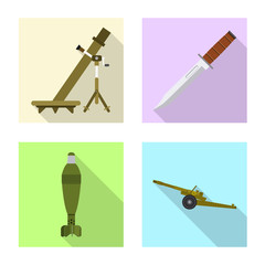 Vector illustration of weapon and gun symbol. Set of weapon and army stock vector illustration.
