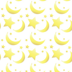 Golden stars and moon pattern seamless abstract background vector illustration