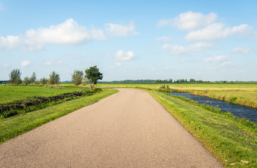 Curved road in a flat polder landscape