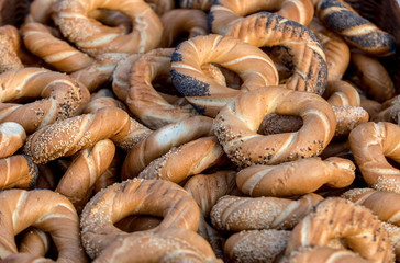 Traditional Cracovian  prezels with salt,  poppy and sesame seeds