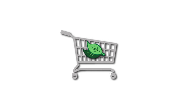  Eco-friendly shopping - vector image of a shopping cart and leaves