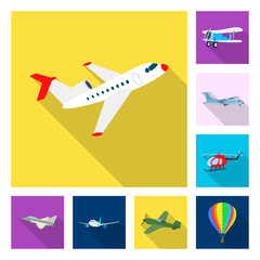 Vector design of plane and transport icon. Set of plane and sky stock symbol for web.