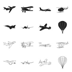 Vector design of plane and transport sign. Set of plane and sky stock vector illustration.
