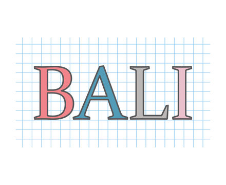 Bali word on checkered paper texture- vector illustration