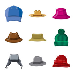 Isolated object of headgear and cap sign. Set of headgear and accessory stock vector illustration.