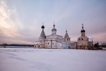 Fototapeta na wymiar Ferapontov Monastery in winter at dawn