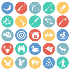 Fototapeta na wymiar Hunting icon set on color circles background for graphic and web design, Modern simple vector sign. Internet concept. Trendy symbol for website design web button or mobile app