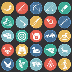 Fototapeta premium Hunting icon set on color circles black background for graphic and web design, Modern simple vector sign. Internet concept. Trendy symbol for website design web button or mobile app