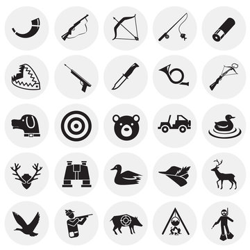 Hunting icon set on circles background for graphic and web design, Modern simple vector sign. Internet concept. Trendy symbol for website design web button or mobile app