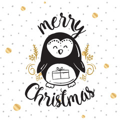 Merry Christmas. Typography. Vector logo, text design. Greeting card.