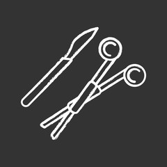 Surgical scalpel and clamp chalk icon
