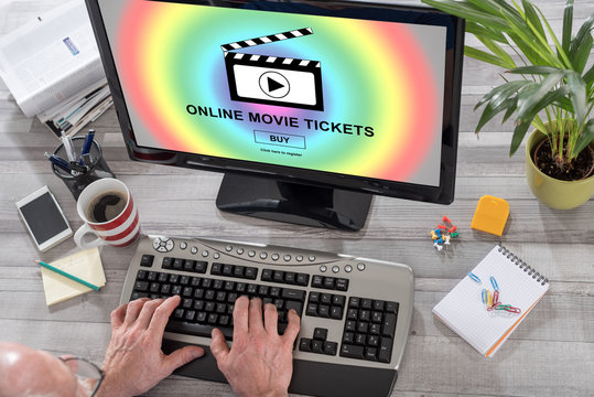 Online movie tickets buying concept on a computer